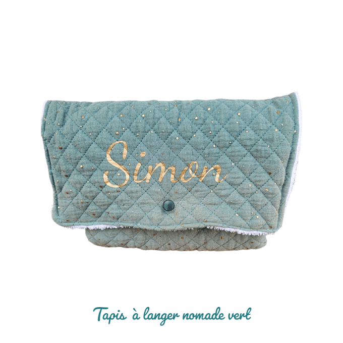 Tapis à langer nomade vert personnalisable